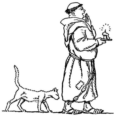 Monk With A Cat Coloring Page